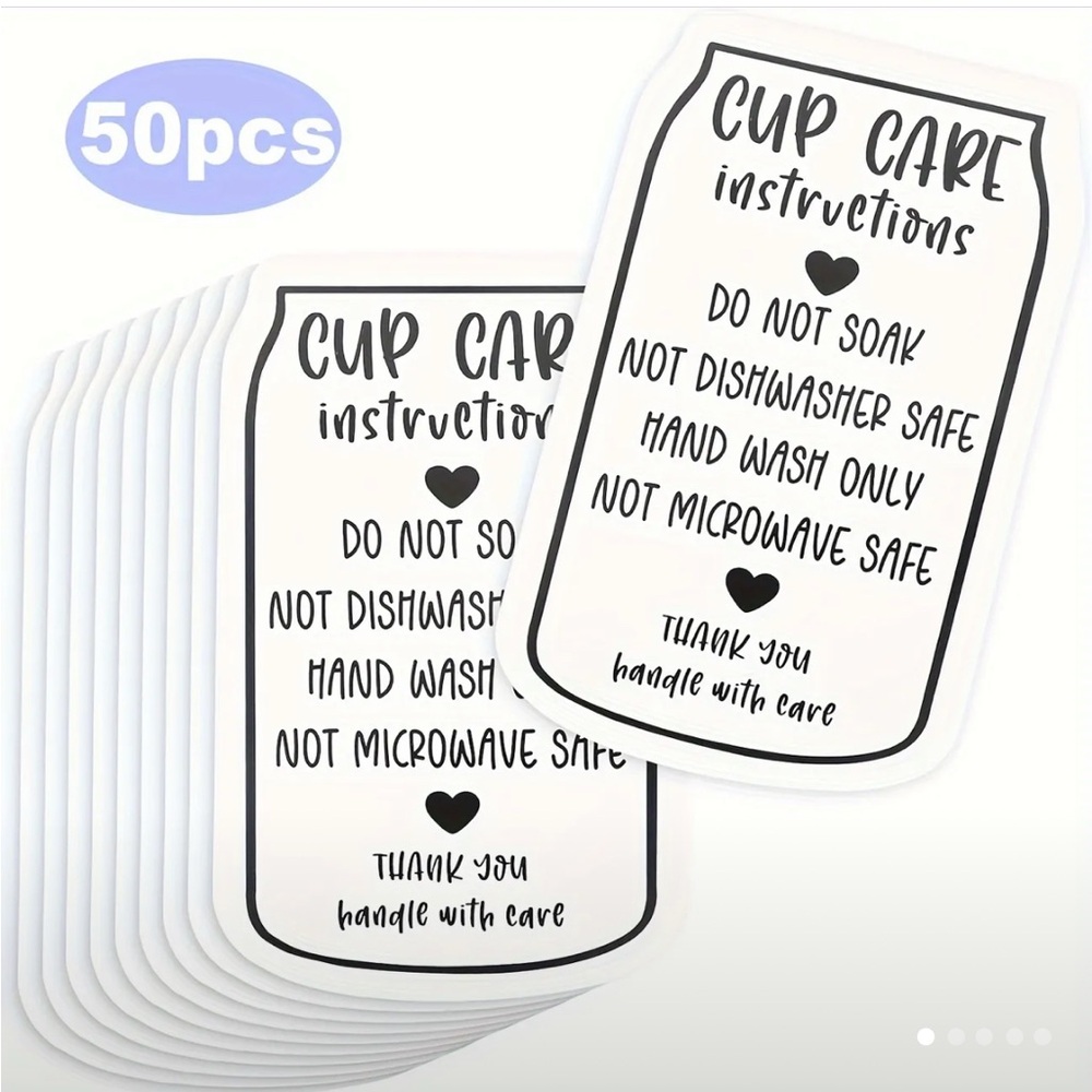 Cup Care Instruction Stickers - 50pcs